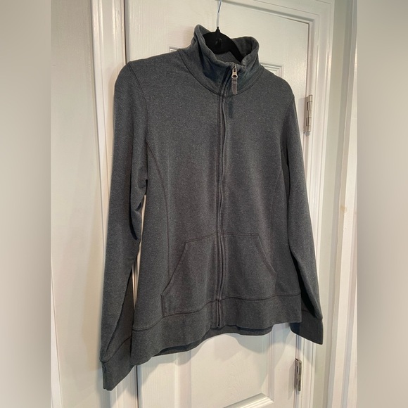 L.L. Bean Size M Full Zip Mock Neck Cotton Stretch Dark Gray Sweatshirt Jacket - Picture 3 of 11